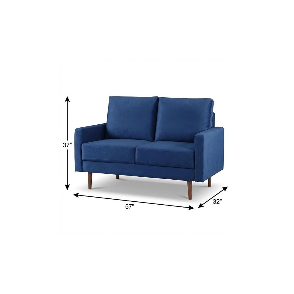57" Blue And Dark Brown Velvet Loveseat HomeRoots