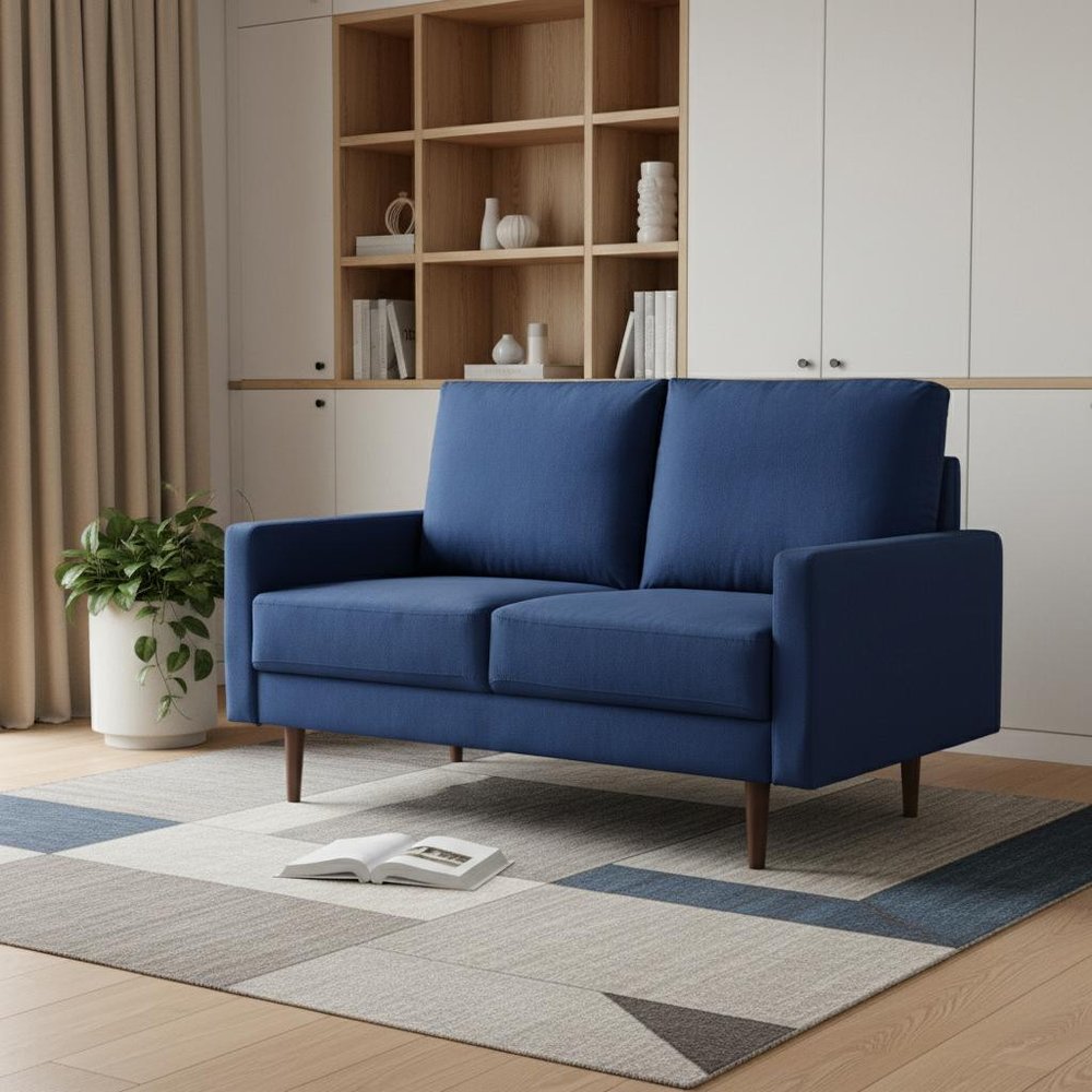 57" Blue And Dark Brown Velvet Loveseat HomeRoots