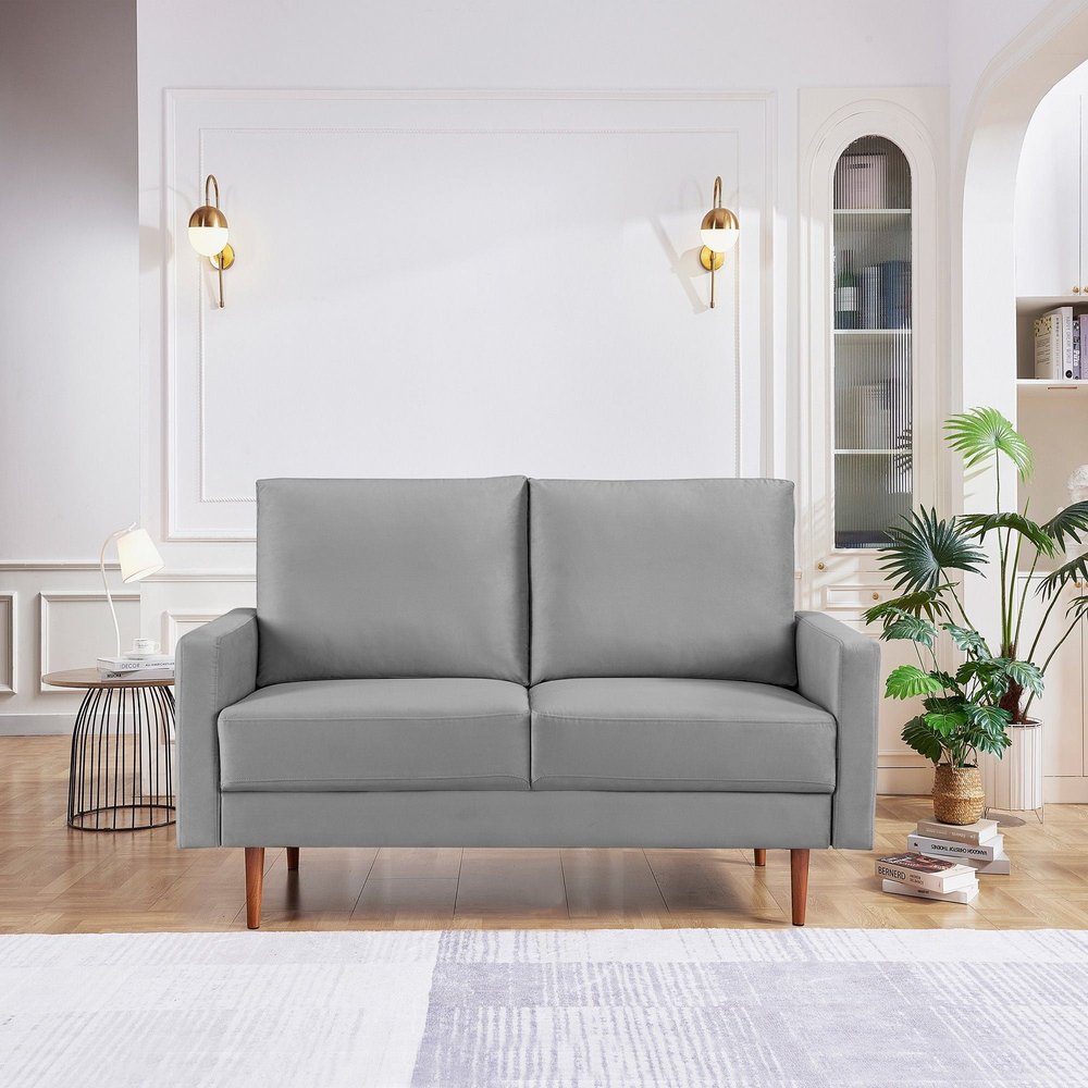 57" Gray And Dark Brown Velvet Loveseat HomeRoots