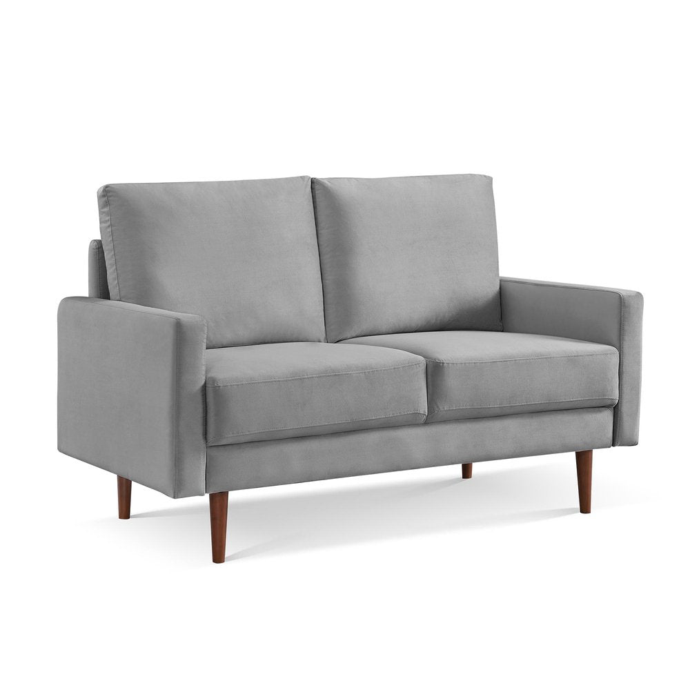 57" Gray And Dark Brown Velvet Loveseat HomeRoots