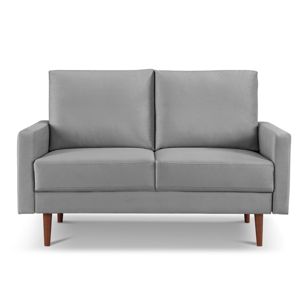 57" Gray And Dark Brown Velvet Loveseat HomeRoots