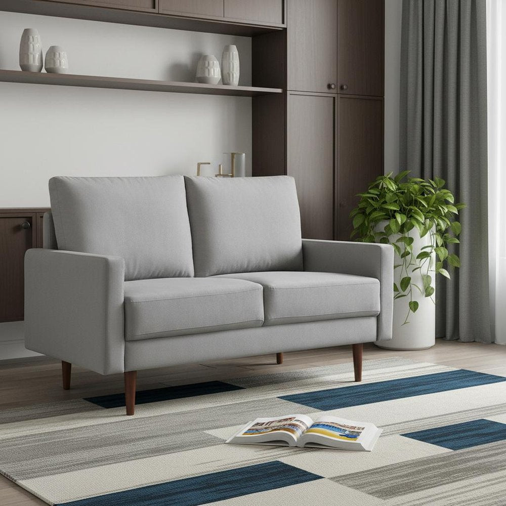 57" Gray And Dark Brown Velvet Loveseat HomeRoots