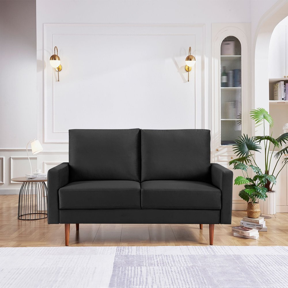 57" Black And Dark Brown Velvet Loveseat HomeRoots