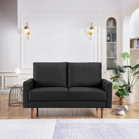 57" Black And Dark Brown Velvet Loveseat HomeRoots