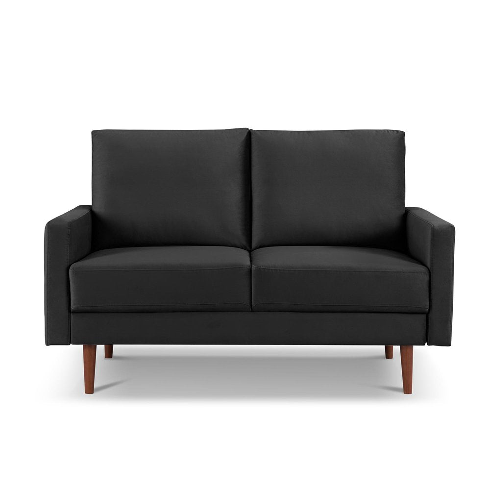 57" Black And Dark Brown Velvet Loveseat HomeRoots