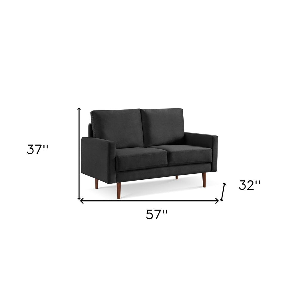 57" Black And Dark Brown Velvet Loveseat HomeRoots