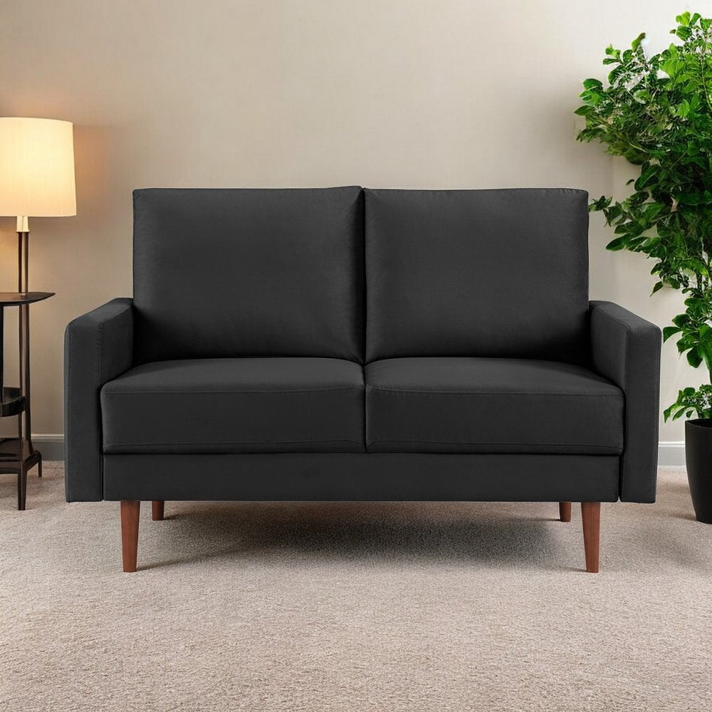 57" Black And Dark Brown Velvet Loveseat HomeRoots