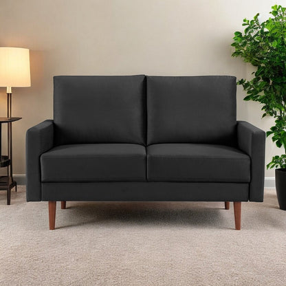 57" Black And Dark Brown Velvet Loveseat HomeRoots