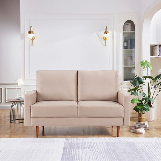 57" Beige And Dark Brown Velvet Loveseat HomeRoots