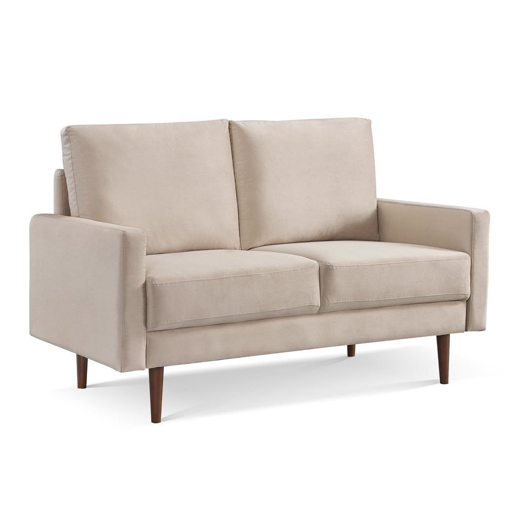 57" Beige And Dark Brown Velvet Loveseat HomeRoots