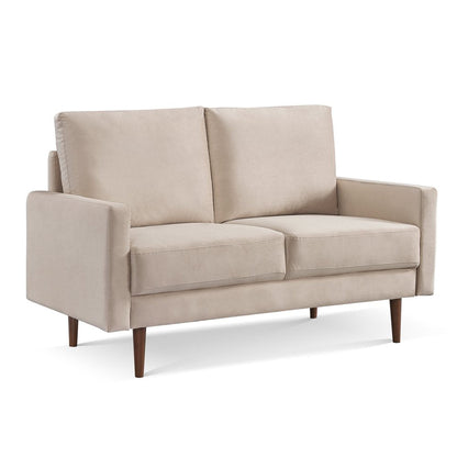 57" Beige And Dark Brown Velvet Loveseat HomeRoots