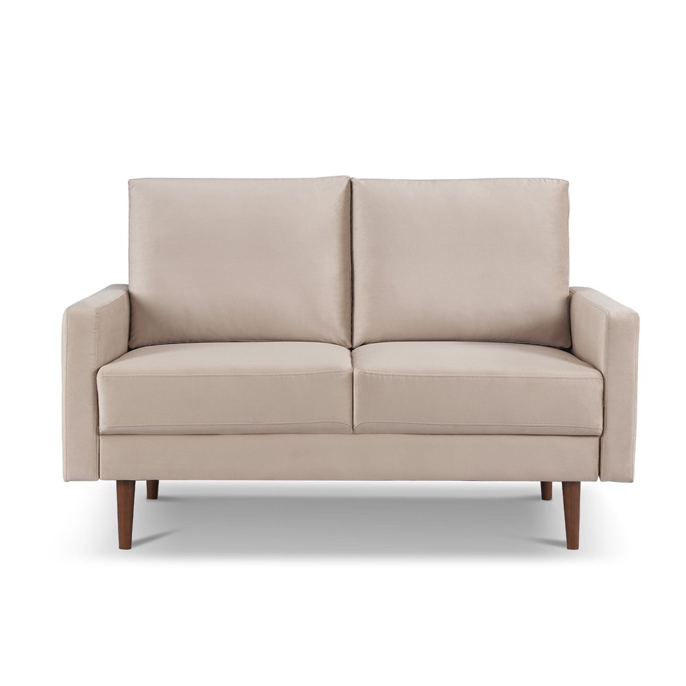 57" Beige And Dark Brown Velvet Loveseat HomeRoots