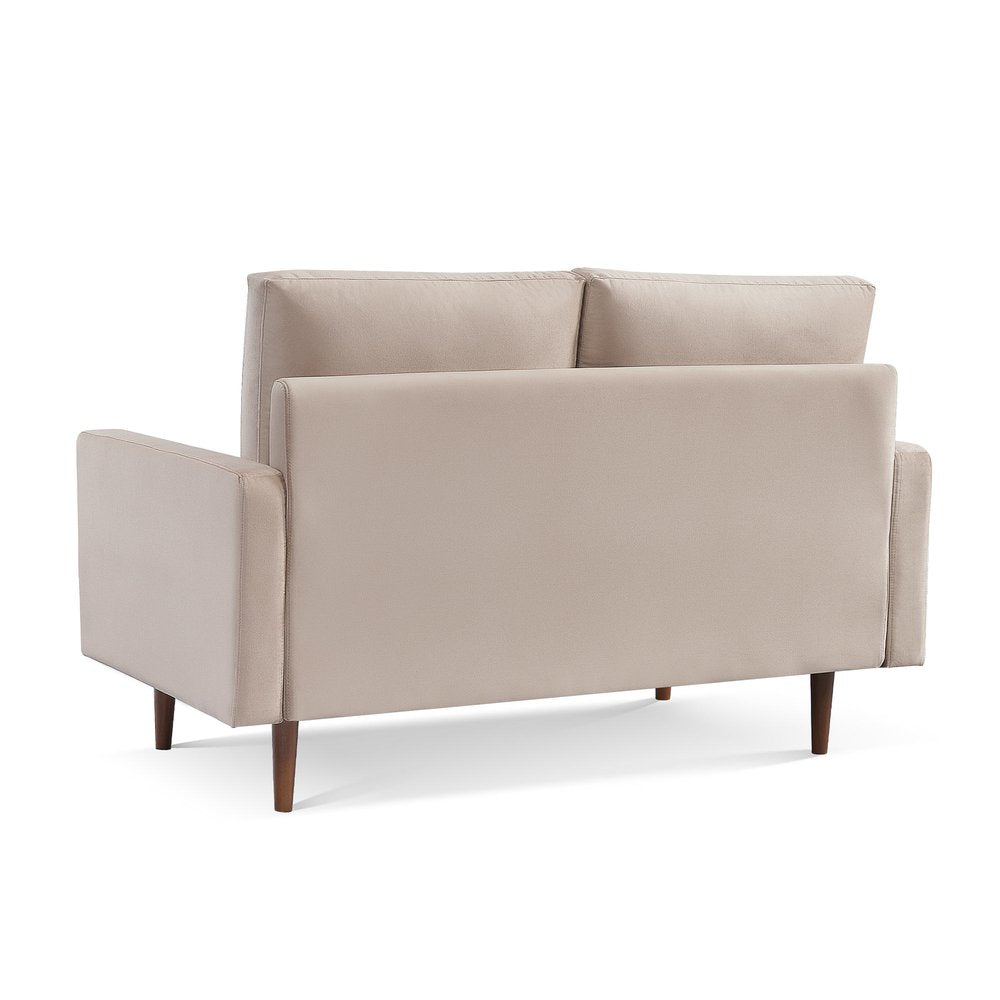 57" Beige And Dark Brown Velvet Loveseat HomeRoots