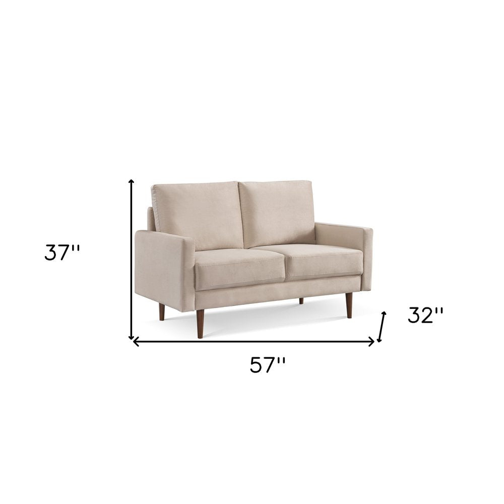 57" Beige And Dark Brown Velvet Loveseat HomeRoots