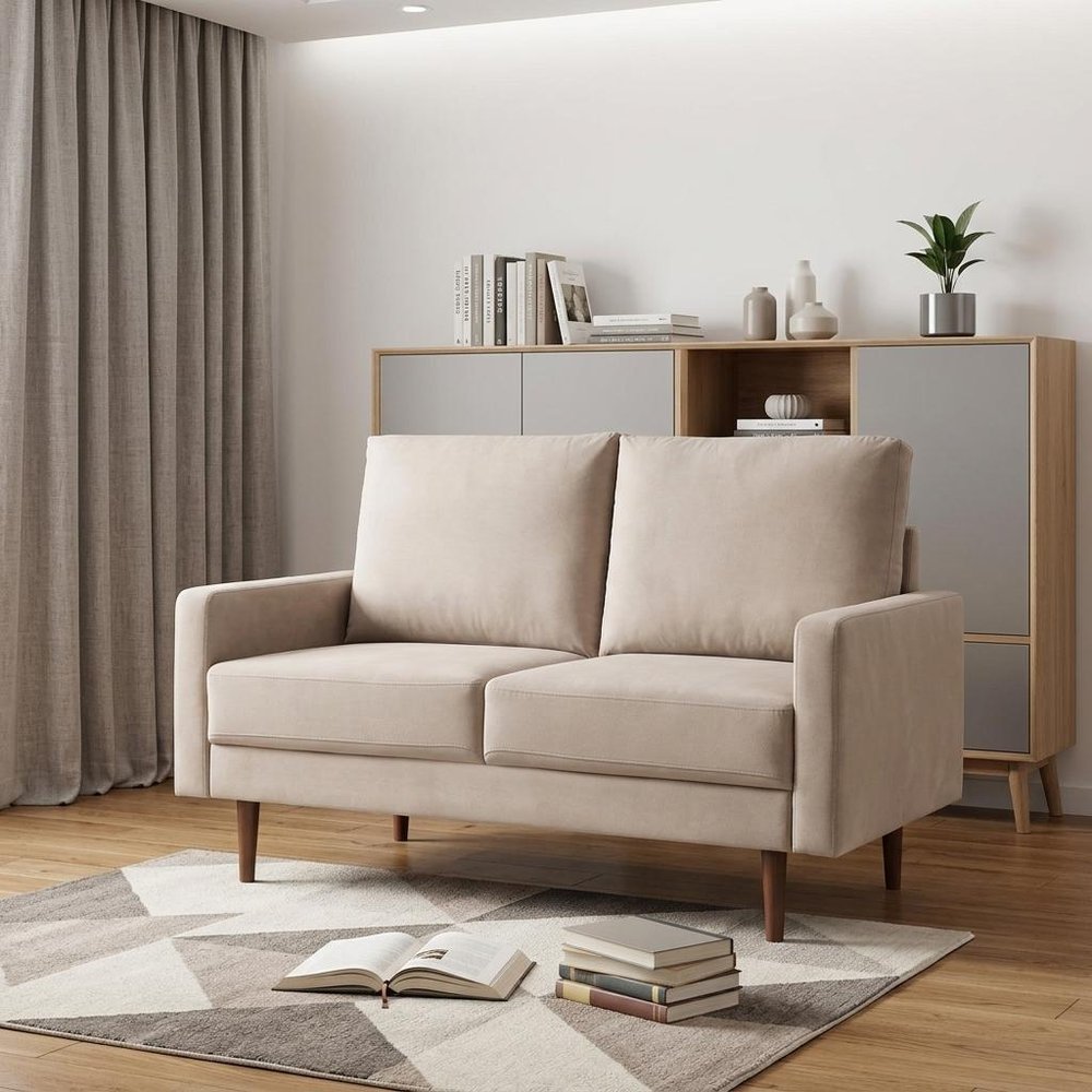 57" Beige And Dark Brown Velvet Loveseat HomeRoots