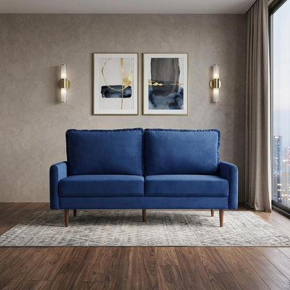 69" Blue Velvet Sofa With Dark Brown Legs HomeRoots