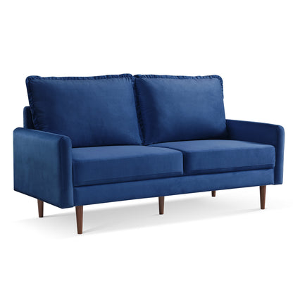 69" Blue Velvet Sofa With Dark Brown Legs
