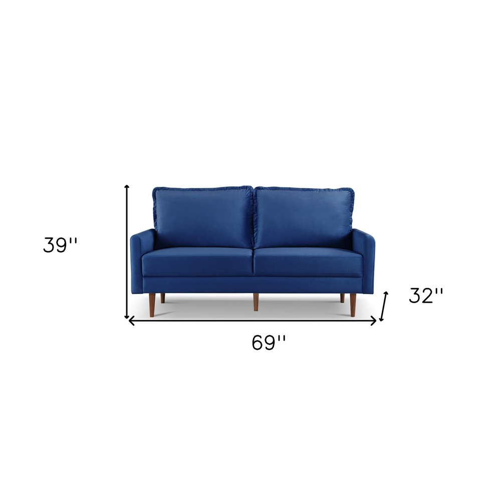 69" Blue Velvet Sofa With Dark Brown Legs HomeRoots