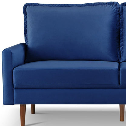69" Blue Velvet Sofa With Dark Brown Legs HomeRoots