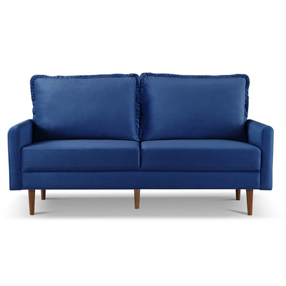 69" Blue Velvet Sofa With Dark Brown Legs HomeRoots
