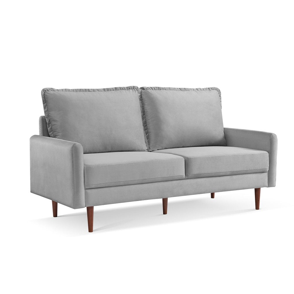 69" Gray Velvet Sofa With Dark Brown Legs HomeRoots
