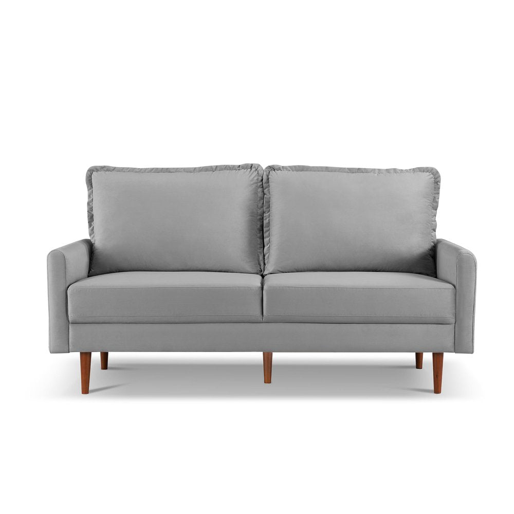 69" Gray Velvet Sofa With Dark Brown Legs HomeRoots