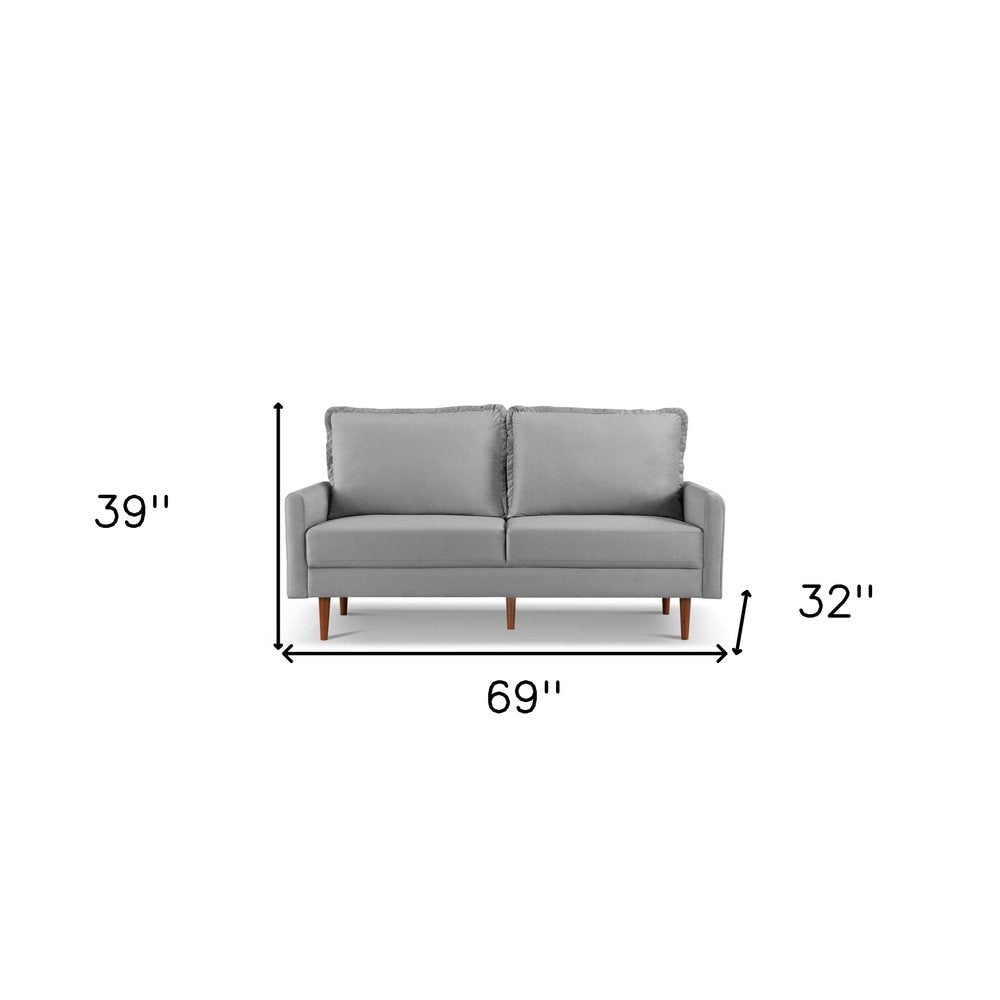 69" Gray Velvet Sofa With Dark Brown Legs HomeRoots