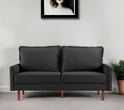 69" Black Velvet Sofa With Dark Brown Legs HomeRoots