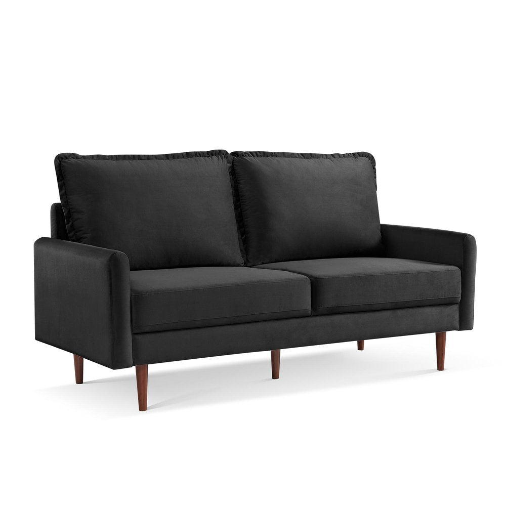 69" Black Velvet Sofa With Dark Brown Legs HomeRoots