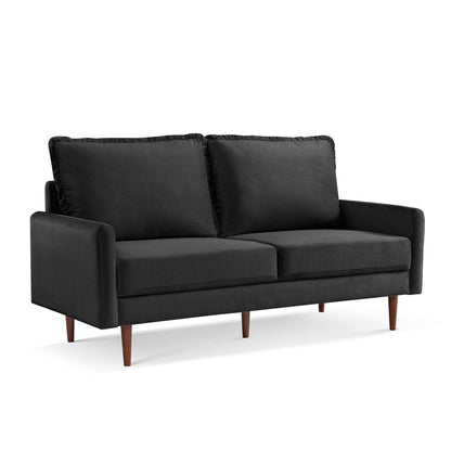 69" Black Velvet Sofa With Dark Brown Legs HomeRoots