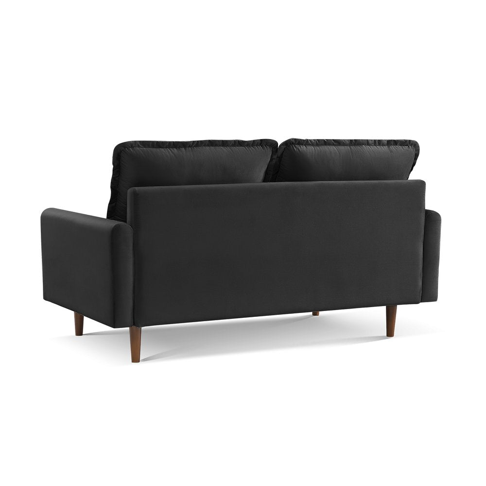 69" Black Velvet Sofa With Dark Brown Legs HomeRoots