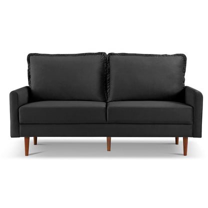 69" Black Velvet Sofa With Dark Brown Legs HomeRoots
