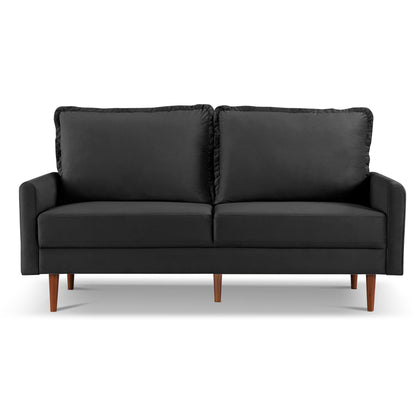 69" Black Velvet Sofa With Dark Brown Legs