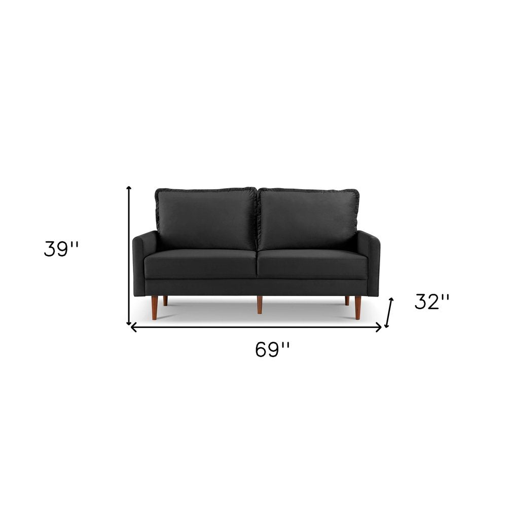 69" Black Velvet Sofa With Dark Brown Legs HomeRoots