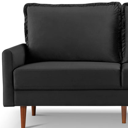 69" Black Velvet Sofa With Dark Brown Legs