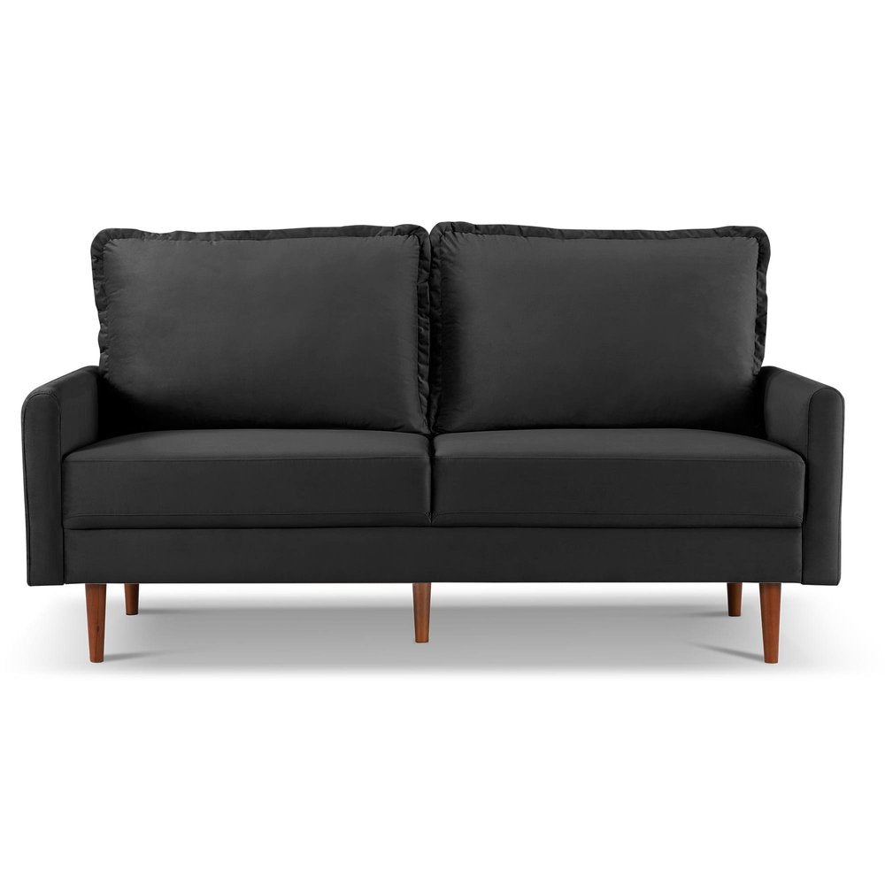 69" Black Velvet Sofa With Dark Brown Legs HomeRoots