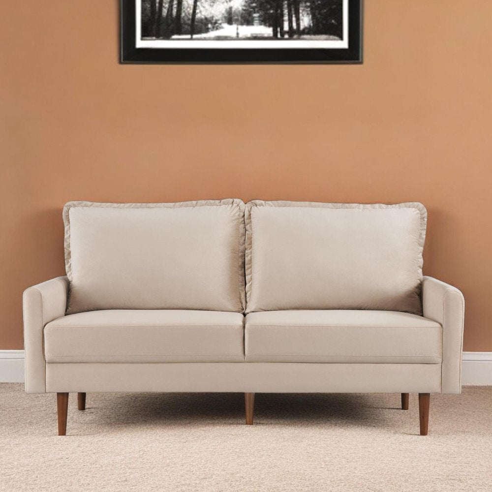 69" Beige Velvet Sofa With Dark Brown Legs HomeRoots