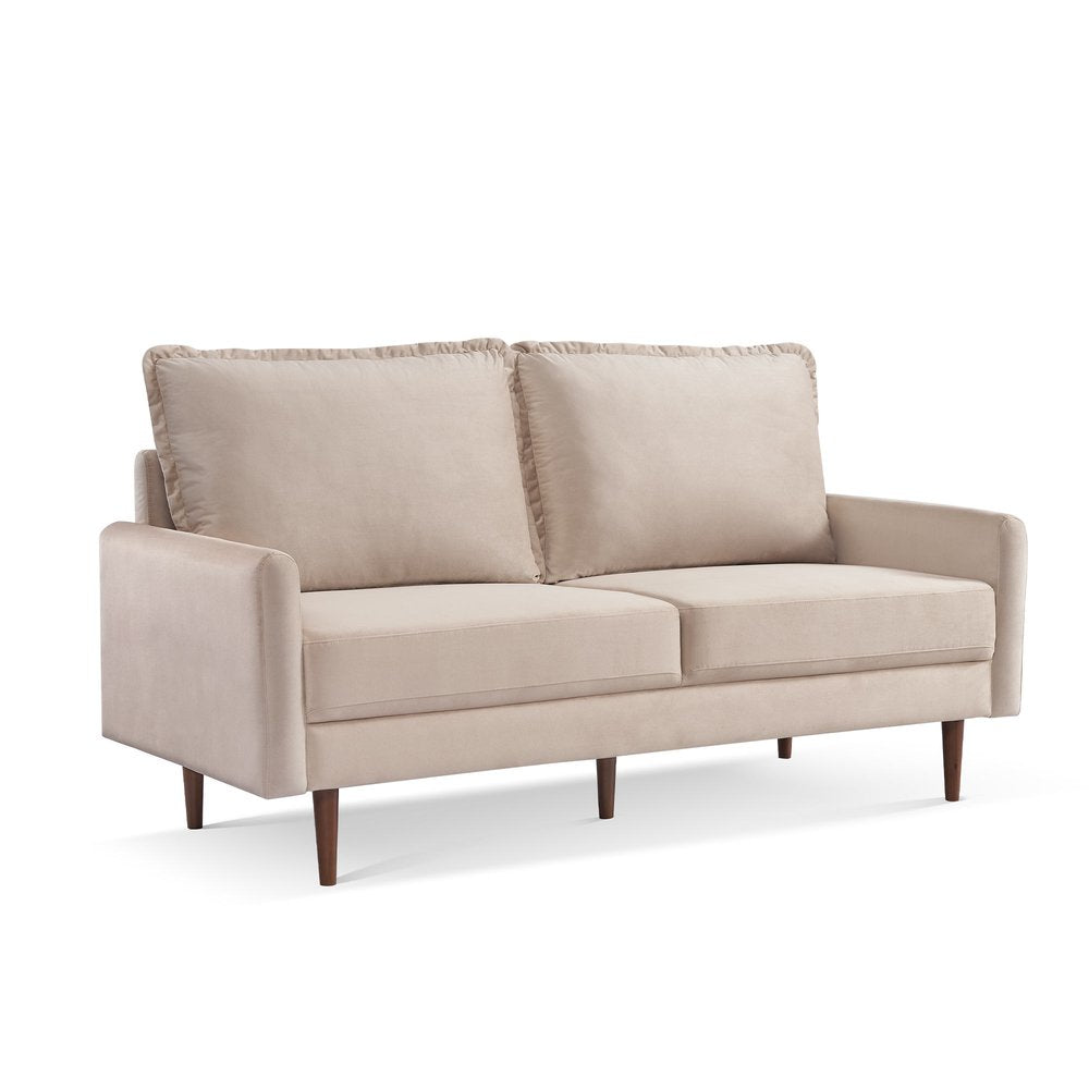 69" Beige Velvet Sofa With Dark Brown Legs HomeRoots