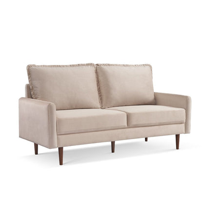 69" Beige Velvet Sofa With Dark Brown Legs HomeRoots