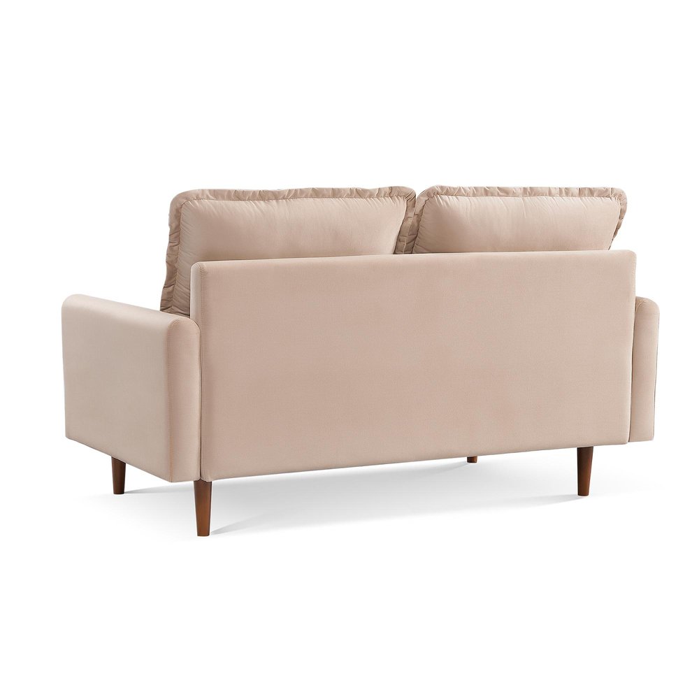 69" Beige Velvet Sofa With Dark Brown Legs HomeRoots