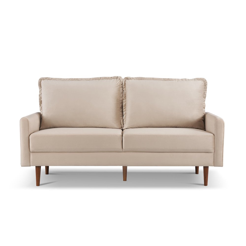 69" Beige Velvet Sofa With Dark Brown Legs HomeRoots