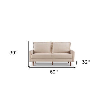 69" Beige Velvet Sofa With Dark Brown Legs HomeRoots
