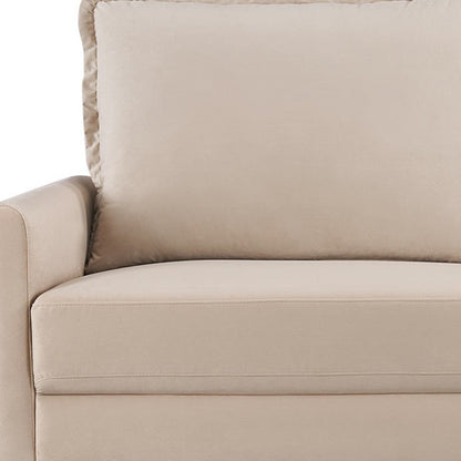 69" Beige Velvet Sofa With Dark Brown Legs HomeRoots