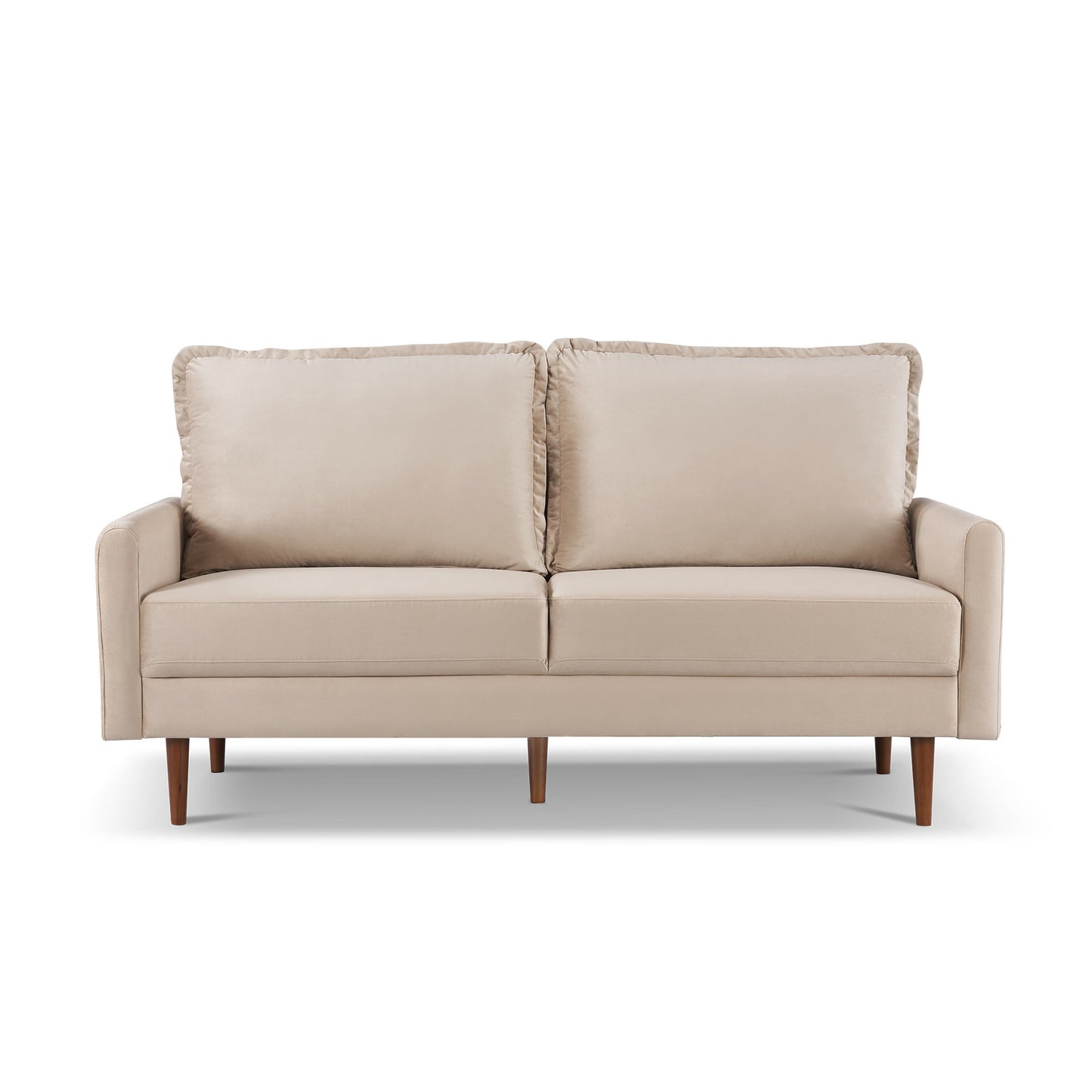 69" Beige Velvet Sofa With Dark Brown Legs