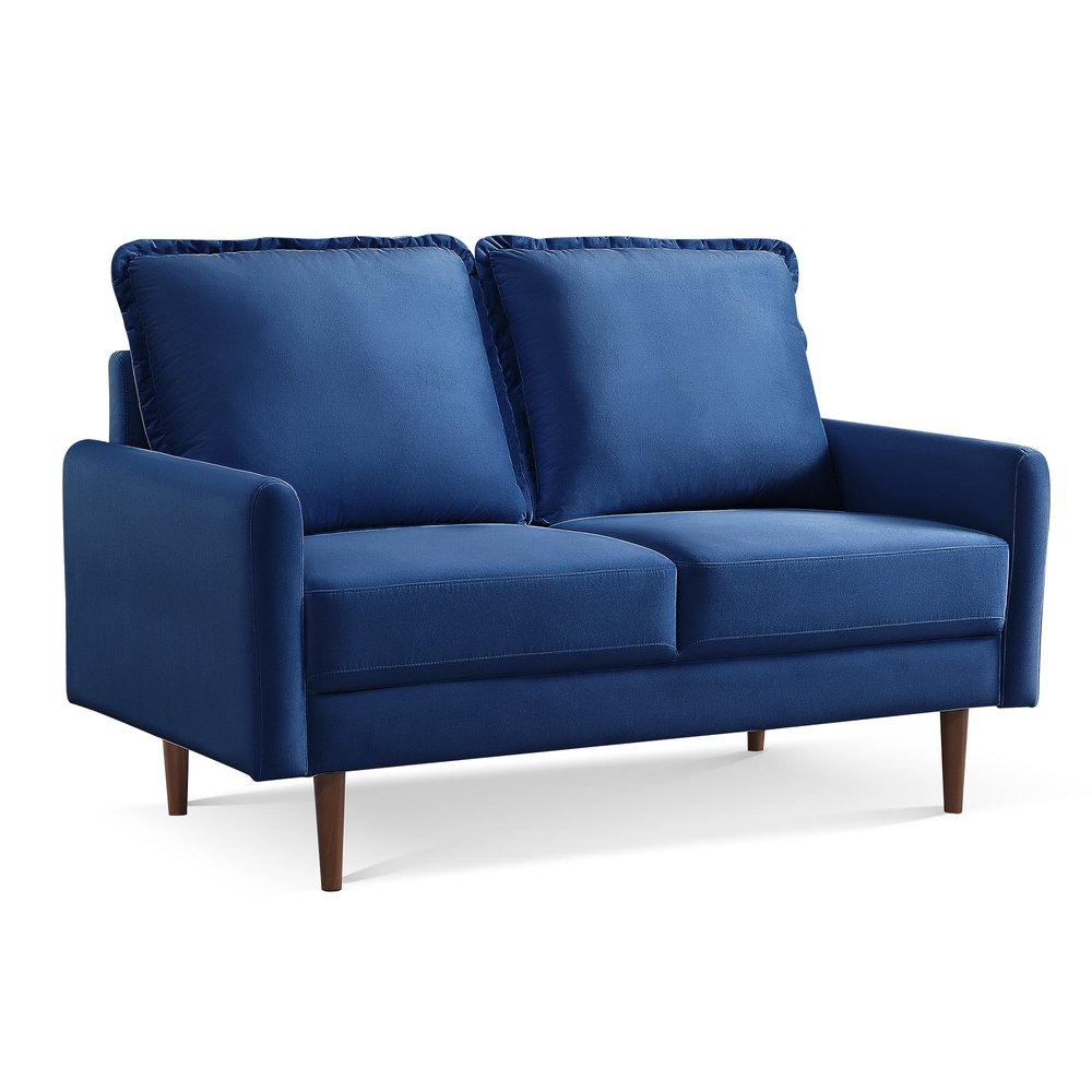 57" Blue And Dark Brown Velvet Loveseat HomeRoots