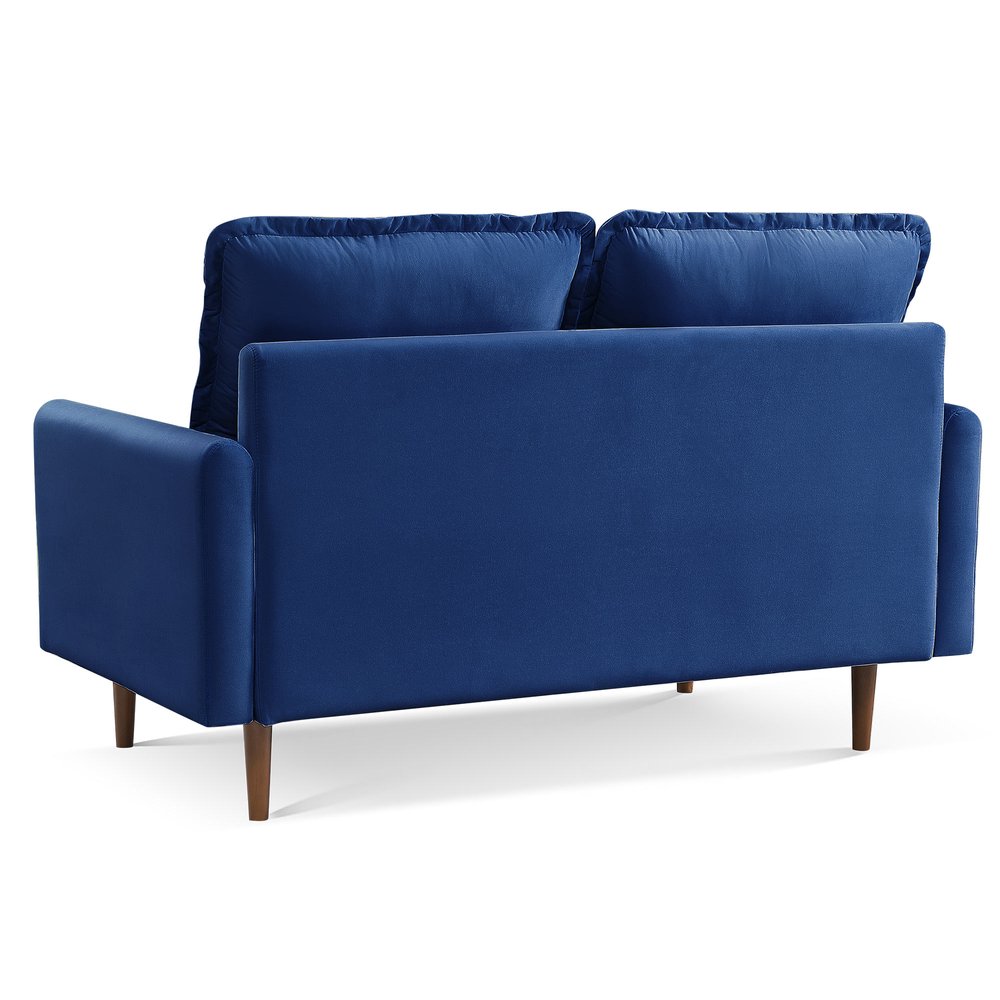 57" Blue And Dark Brown Velvet Loveseat HomeRoots