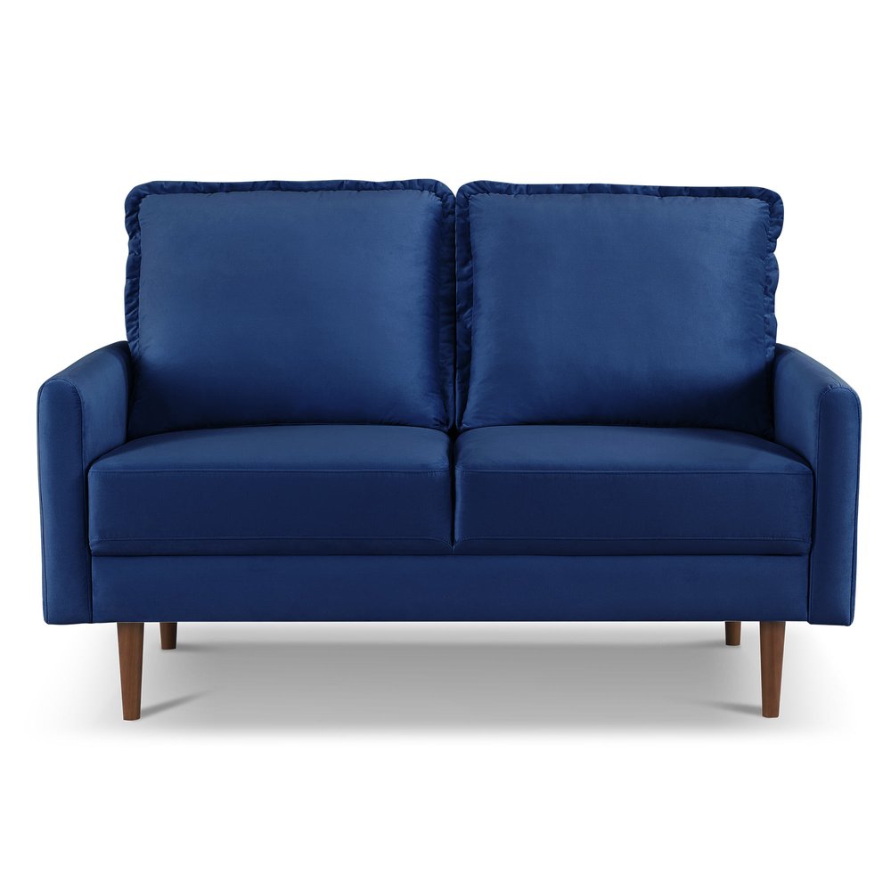 57" Blue And Dark Brown Velvet Loveseat HomeRoots