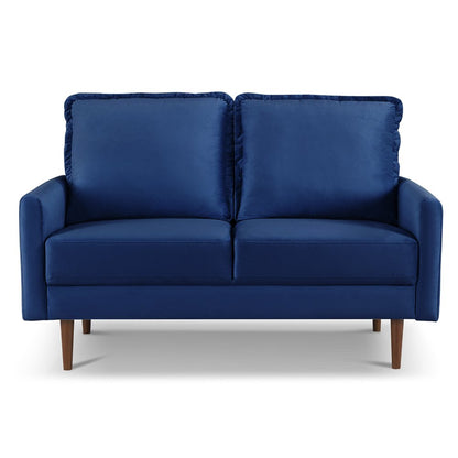 57" Blue And Dark Brown Velvet Loveseat HomeRoots