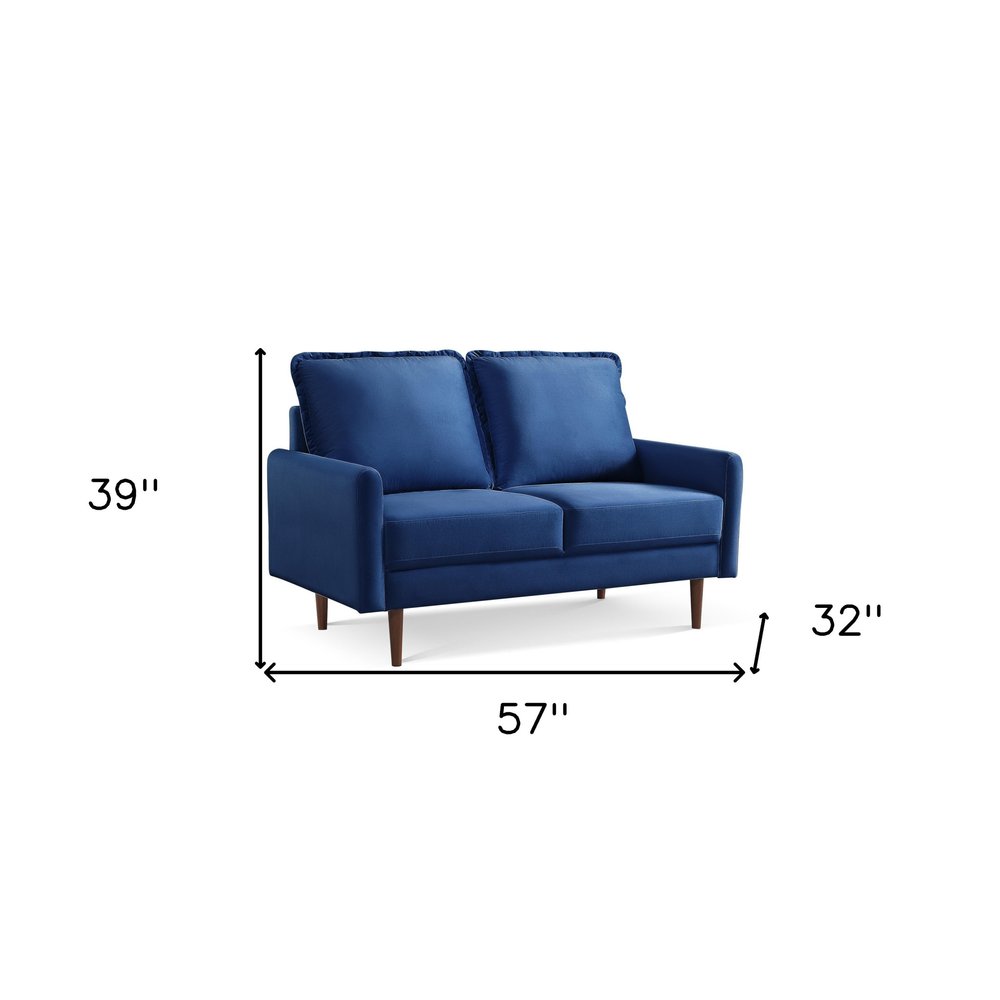 57" Blue And Dark Brown Velvet Loveseat HomeRoots
