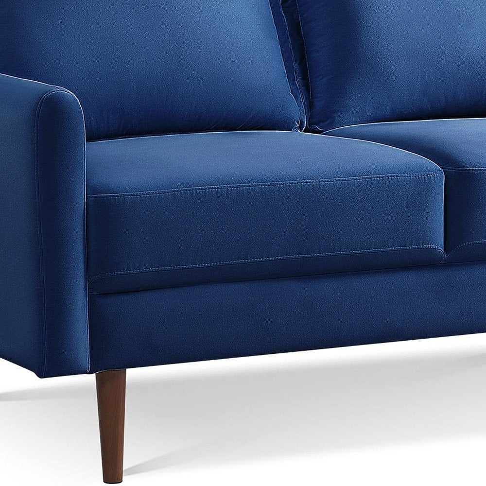 57" Blue And Dark Brown Velvet Loveseat HomeRoots
